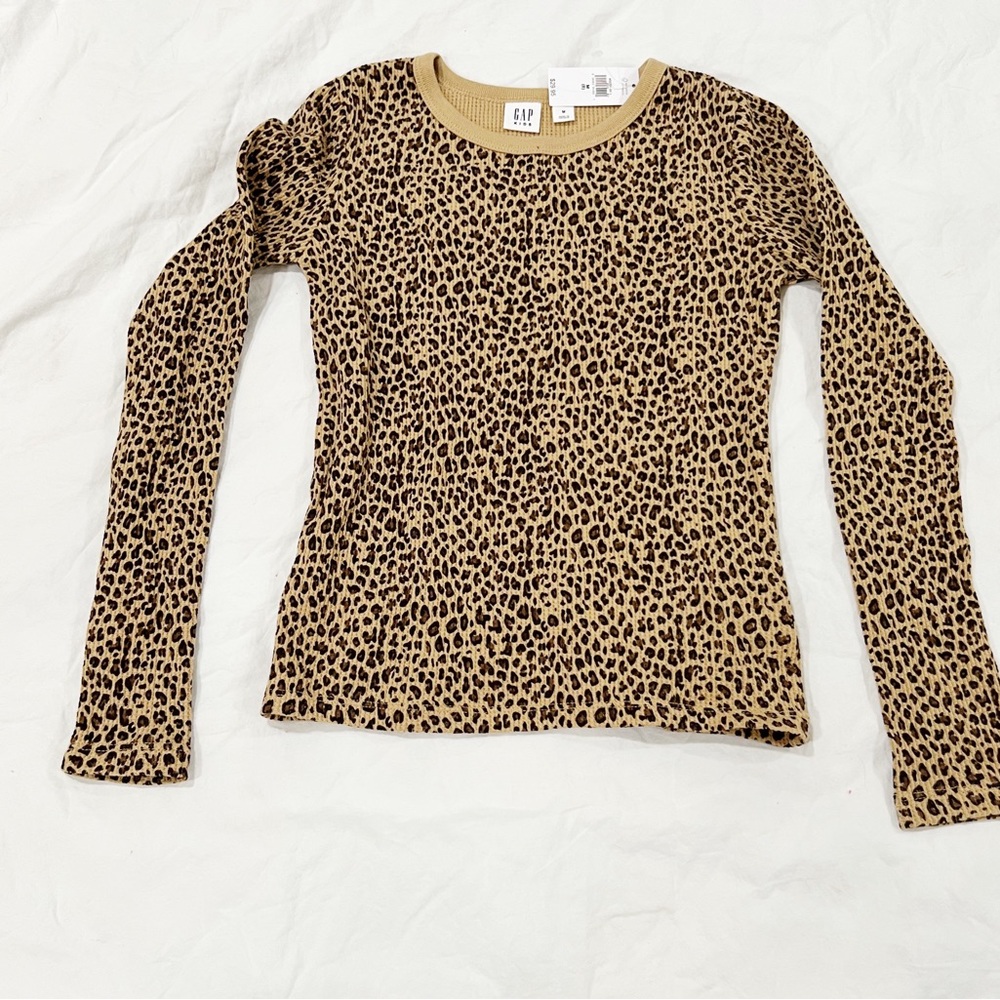 NWT Gap Kids Waffle Knit Crewneck Cheetah Print